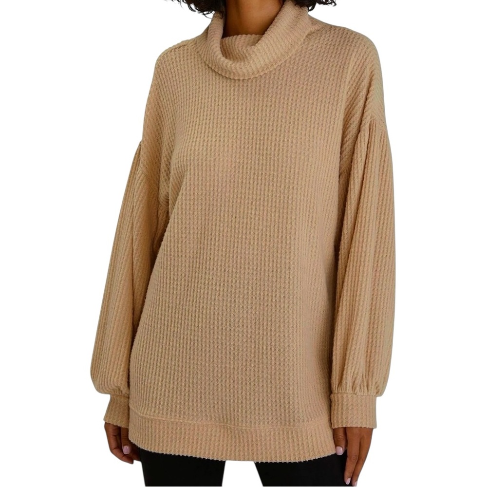 Sanctuary Womens Feel The Love Maple Tan Turtle Neck Waffle Tunic Top Shirt NWT - Picture 13 of 13